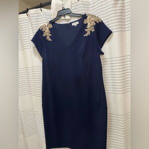Calvin Klein Midnight Blue Dress with Gold Embellishments